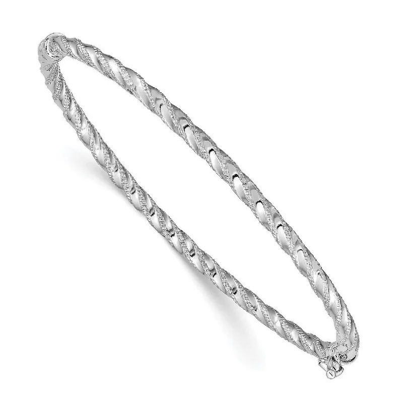 Round shape bangles-Curata 3mm 14k White Gold Textured Hinged Cuff Stackable Bangle Bracelet