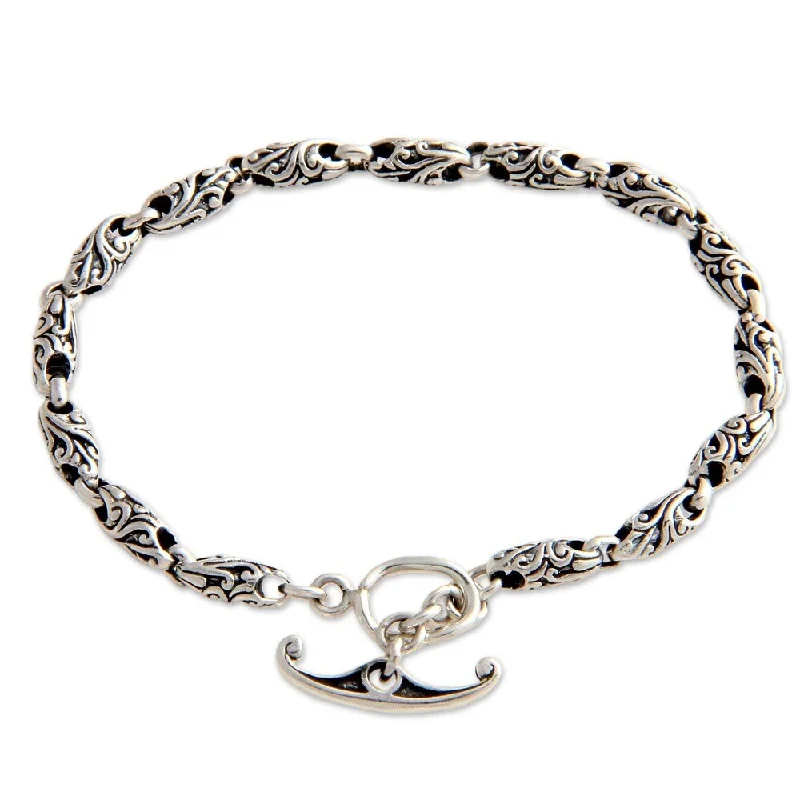 Gloss finish bangles-Handmade Sterling Silver 'To Flourish' Chain Bracelet (Indonesia)