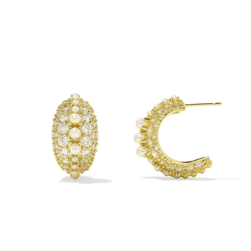 Topaz stone earrings-Kendra Scott | Krista Gold Hoop Earrings in White Mix