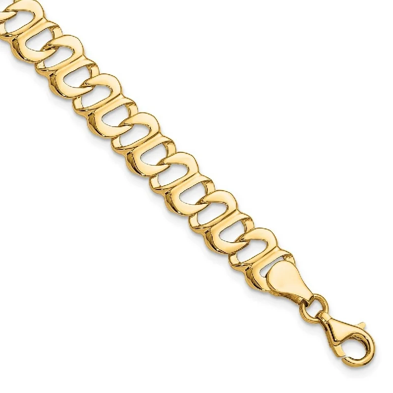 Tiny stack bangles-Curata 14kt Yellow Gold Solid Open back Fancy Lobster Closure Polished and Textured Link Bracelet 8.75 Inch