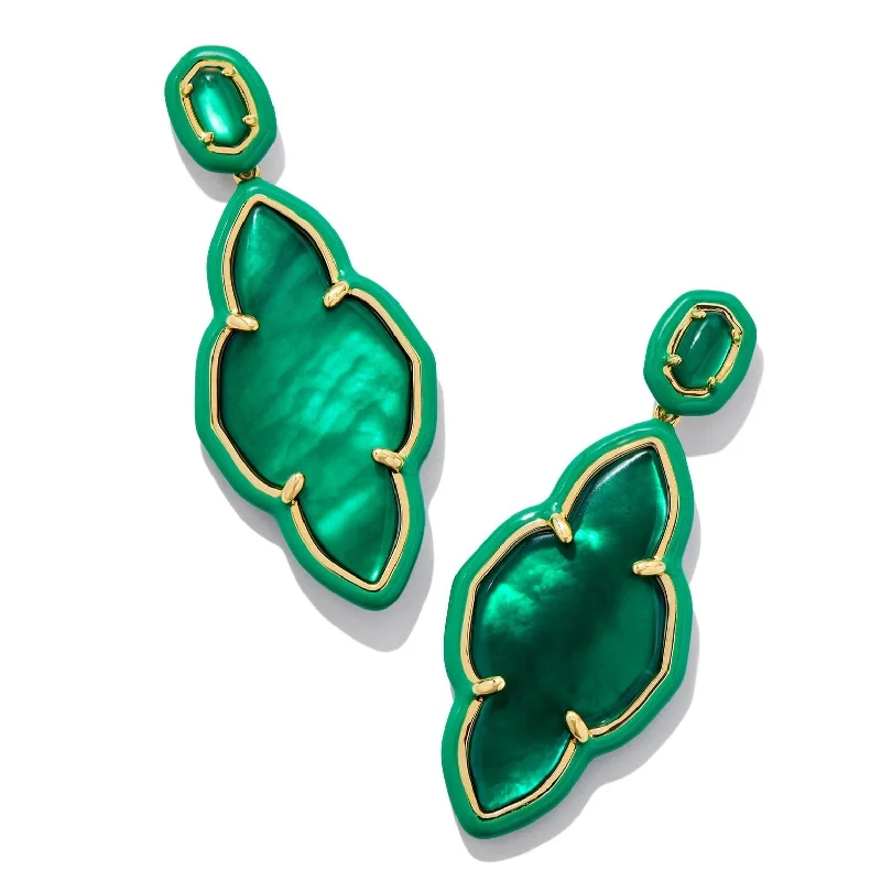 Pure stud earrings-Kendra Scott | Abbie Gold Enamel Frame Statement Earrings in Emerald Illusion