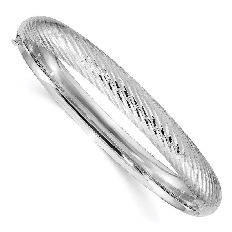 Heavy stone bangles-Curata 14k White Gold 5/16 Textured Cuff Stackable Bangle Bracelet