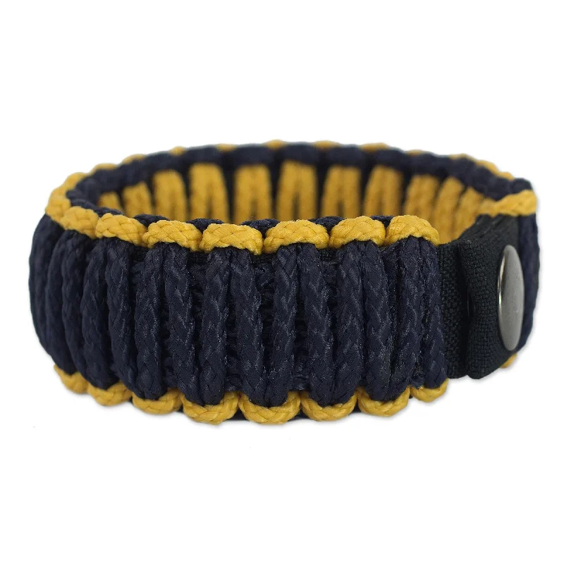 Fine pearl bangles-Handmade Polyester Men's 'Amina in Gold and Navy' Wristband Bracelet (Ghana)