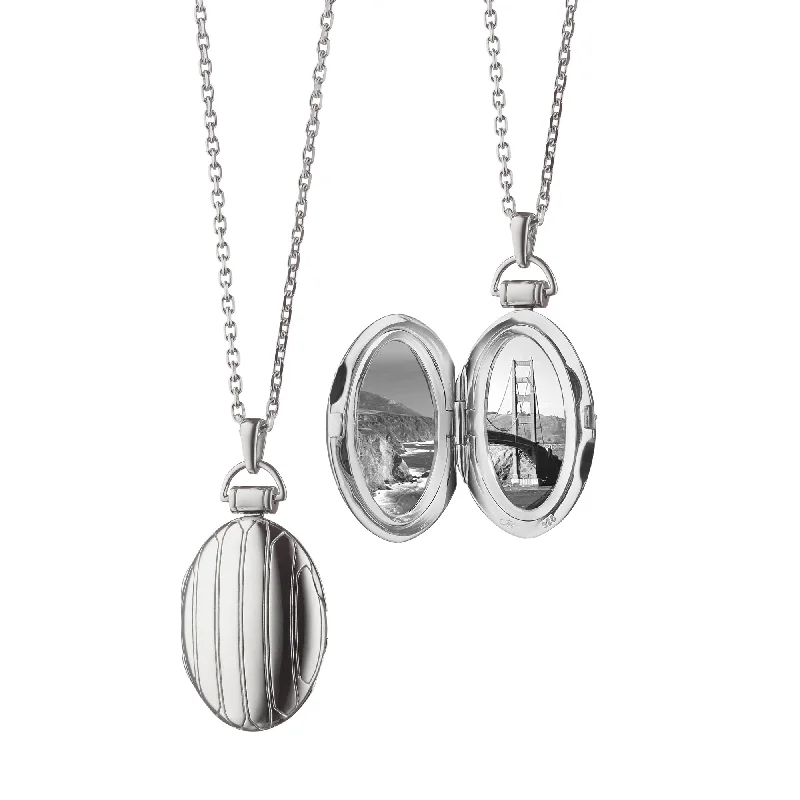 Spinel necklaces-Oval Pinstripe Locket Necklace