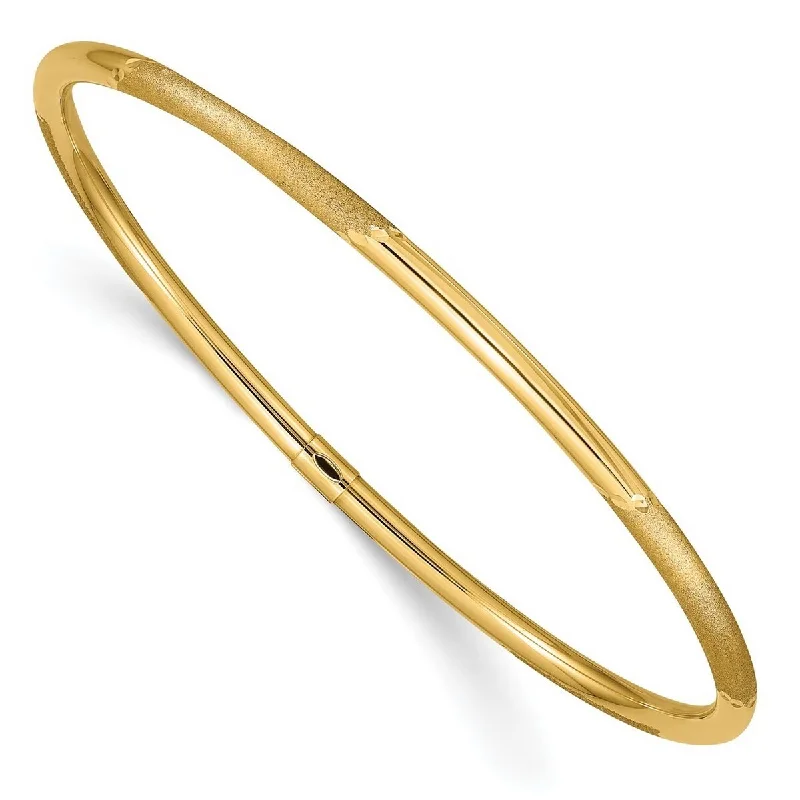 Shiny word bangles-Curata 14k Yellow Gold 3mm Polished and Satin Finish Slip on Stackable Bangle Bracelet