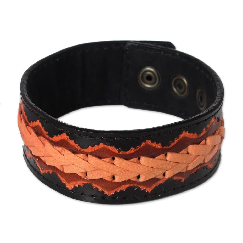 Heavy stone bangles-Handmade Men's Leather 'Bangkok Casual' Bracelet (Thailand)