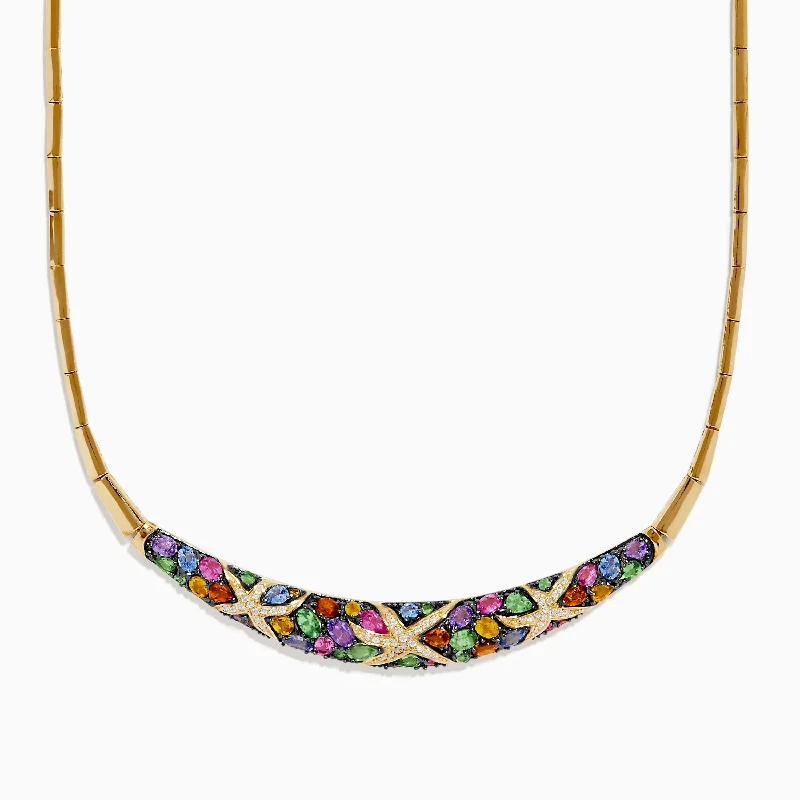 Chic art necklaces-Watercolors 14K Yellow Gold Multi Sapphire and Diamond Necklace