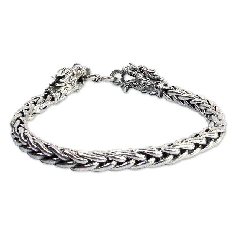 Gloss finish bangles-Handmade Sterling Silver Loyal Dragon Braided Style Bracelet (Thailand)