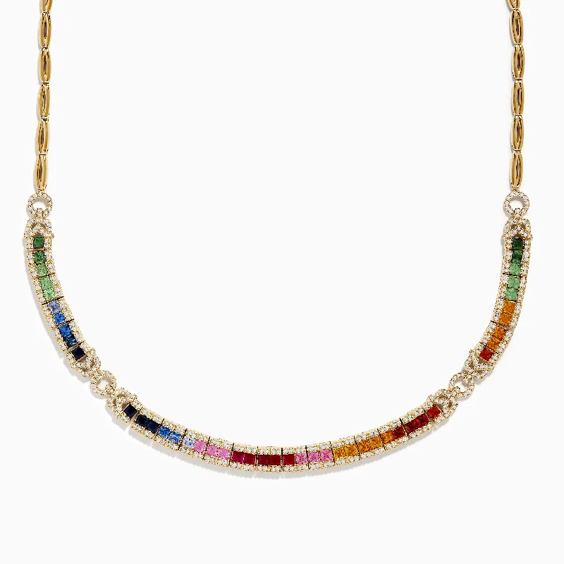 Oak wood necklaces-Watercolors 14K Yellow Gold Multi Sapphire and Diamond Necklace