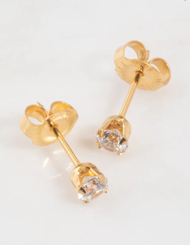 Bold tier earrings-Gold 24K Cubic Zirconia Percing Stud 4mm