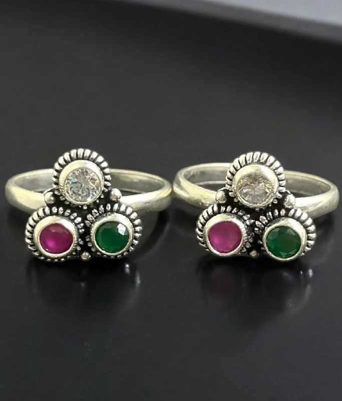 Halo ruby engagement rings-The Ayata Silver Gemstone Toe-Rings