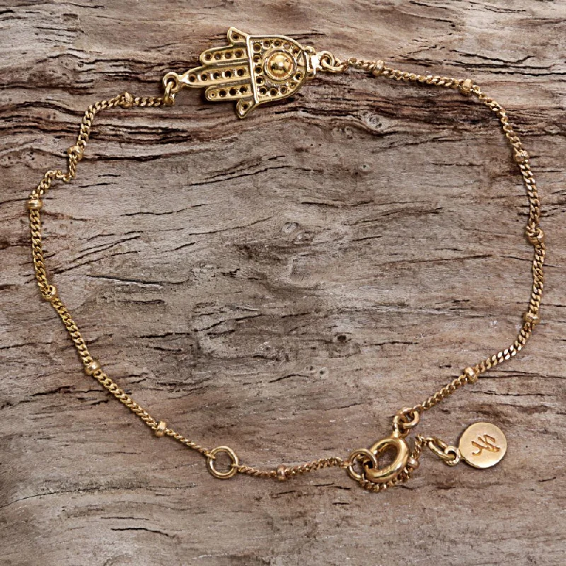 Tiny stack bangles-Handmade Gold Overlay Sterling Silver 'Gold Hamsa' Bracelet (Indonesia)