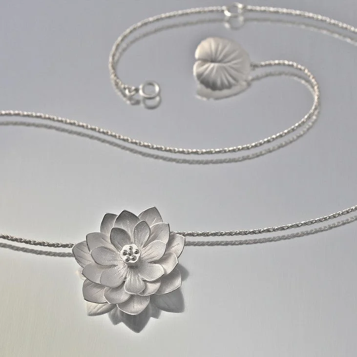 Raw braid necklaces-Lotus Flower Sterling Silver Pendant Necklace