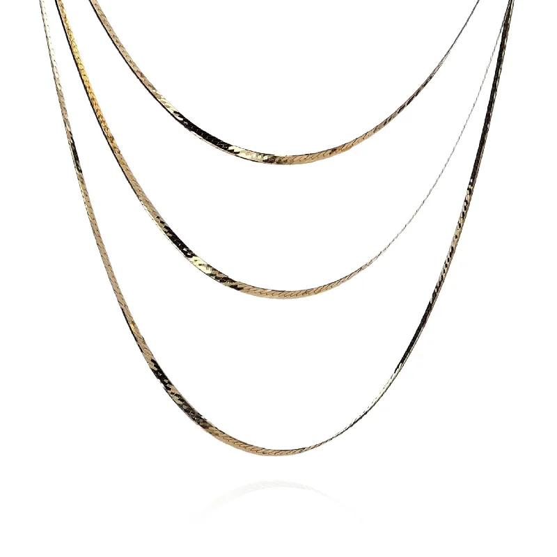 Half moon necklaces-14k Yellow Gold Multi-Strand Layered Herringbone Necklace