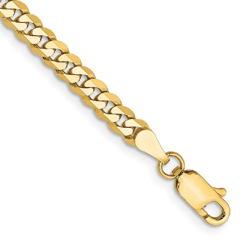 Braided fiber bangles-14k Yellow Gold 3.9mm Flat Beveled Curb Chain Bracelet, 7"