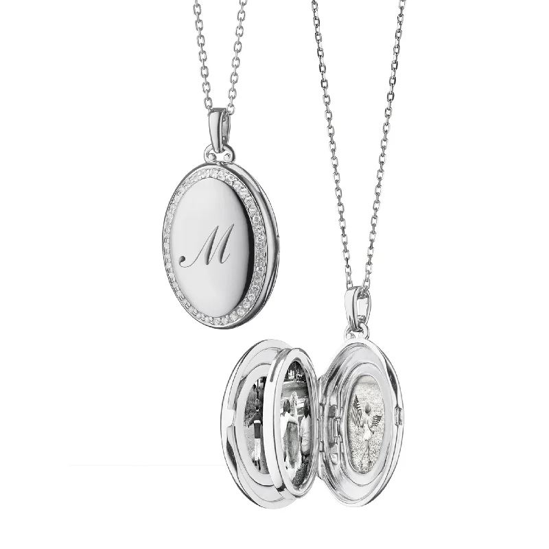 Celestial charm necklaces-The Four Image "Midi" Sapphire Engraved Locket Necklace