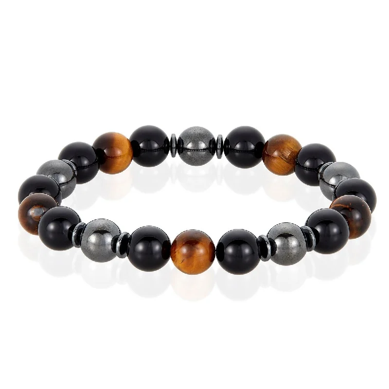 Open frame bangles-Natural Stone with Onyx and Hematite Bead Stretch Bracelet (10mm)