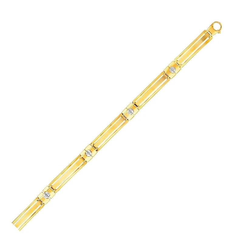 Beaded cluster bangles-14k Two-Tone Gold Men's Bracelet with Screw Head Motif Accents