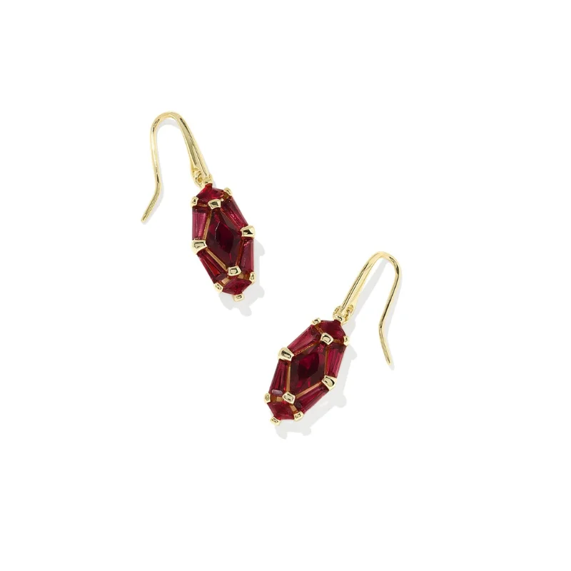 Swirl design earrings-Kendra Scott | Lindy Rae Lee Gold Drop Earrings in Red Crystal