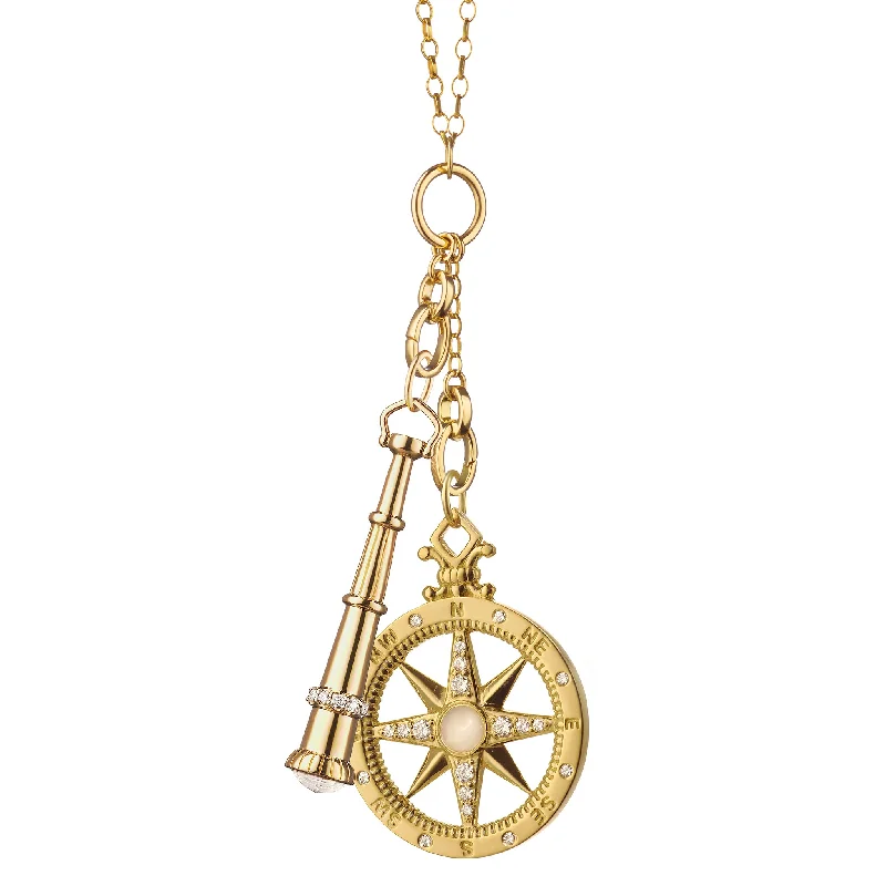 Twist clasp necklaces-Mom's "Adventure" Compass Charm and "Curiosity" Telescope Charm Necklace