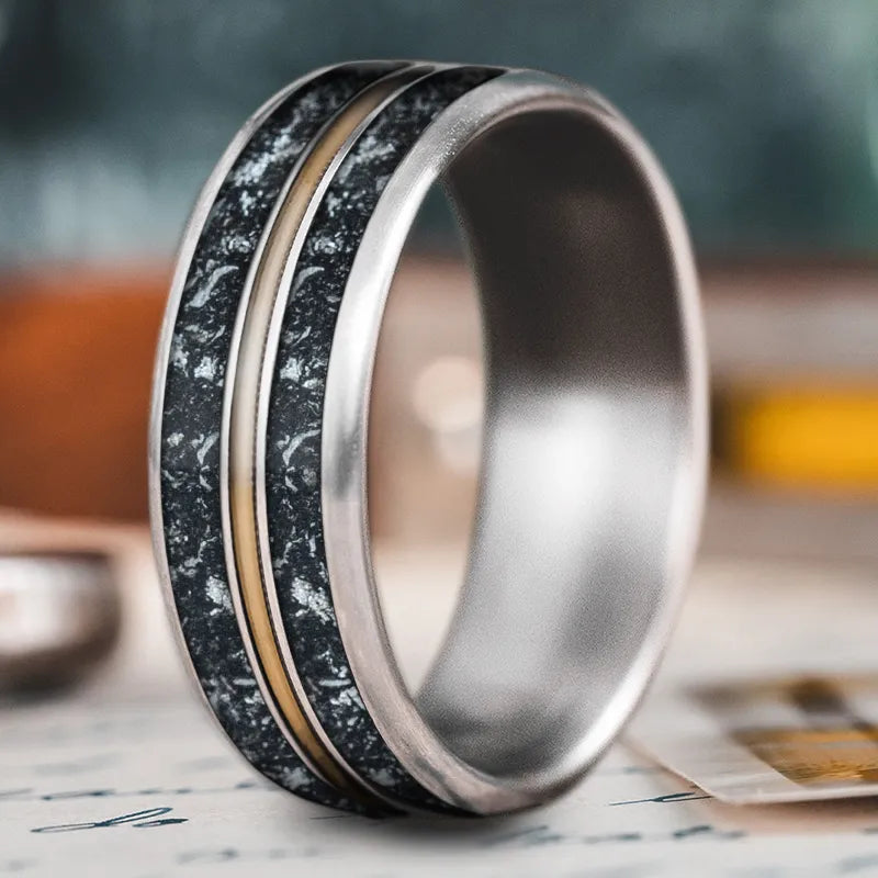 Tiered design rings-Custom Design - 3-Inlay Metal Center Ring tGJa6Lnpw5kz3F6Qcw5gHZqC