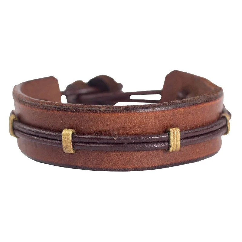 Patina bronze bangles-Handmade Stand Alone Brown Leather Bracelet (Ghana)