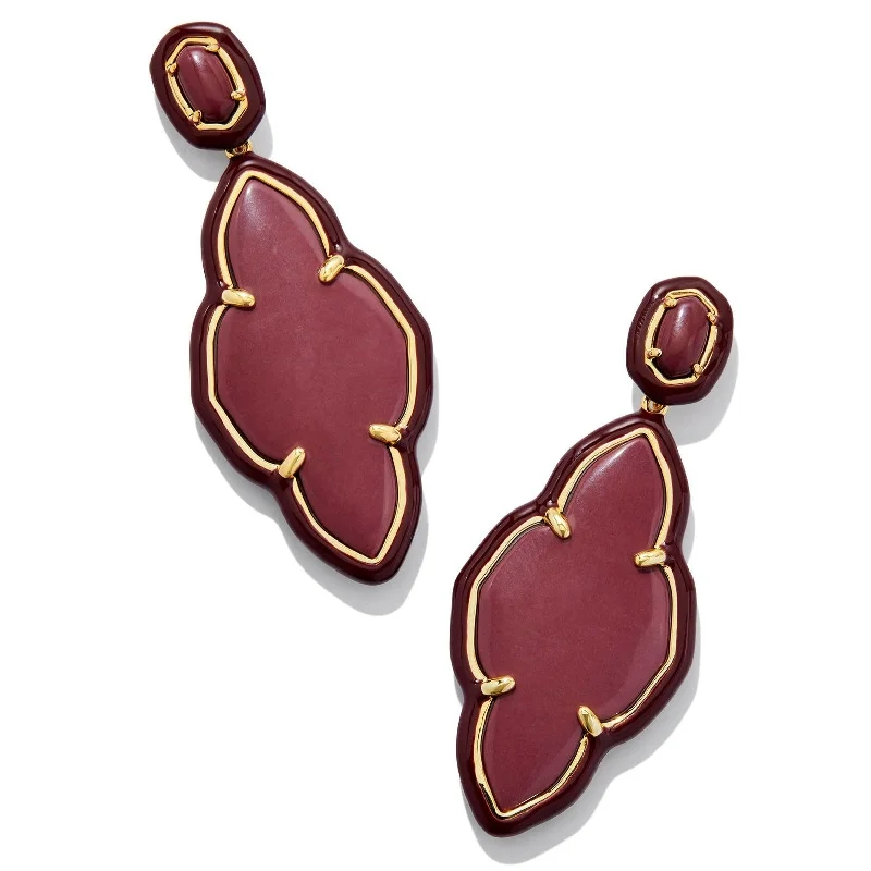 Rustic flair earrings-Kendra Scott | Abbie Gold Enamel Frame Statement Earrings in Maroon Magnesite