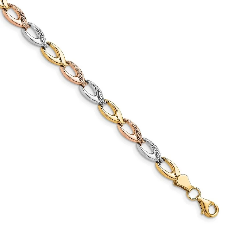 Flex cord bangles-Curata 10k Tri color Gold Polished Sparkle Cut Horseshoe Link Bracelet 7.5 Inch