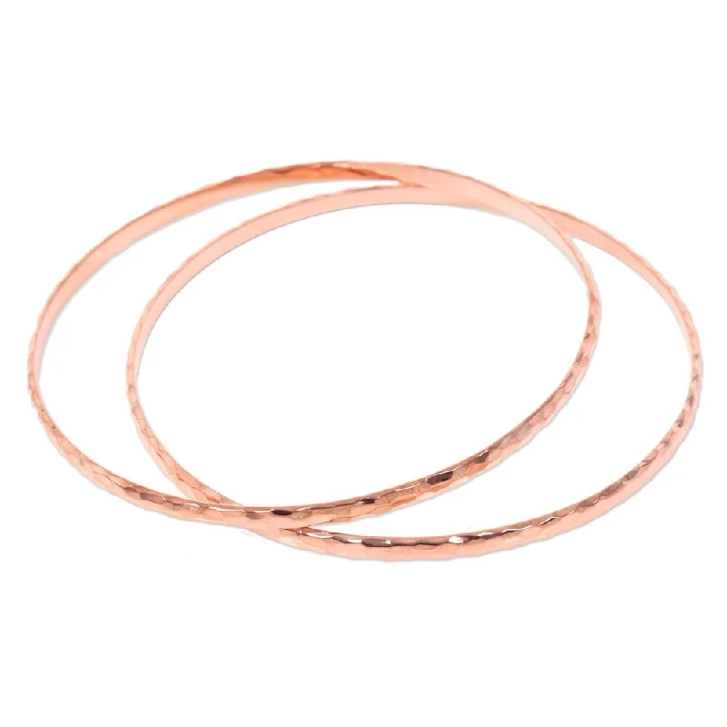 Hand-polished bangles-Handmade Rose Gold Mosaic Plated Bangle Bracelets, Set of 2 (Indonesia)