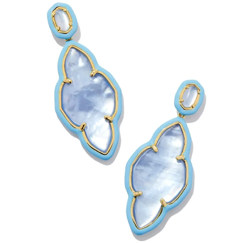 Tiered drop earrings-Kendra Scott | Abbie Gold Enamel Frame Statement Earrings in Periwinkle Illusion