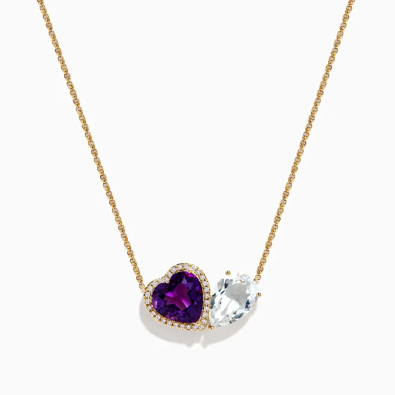 Flax thread necklaces-14K Yellow Gold Amethyst, White Topaz, and Diamond Necklace