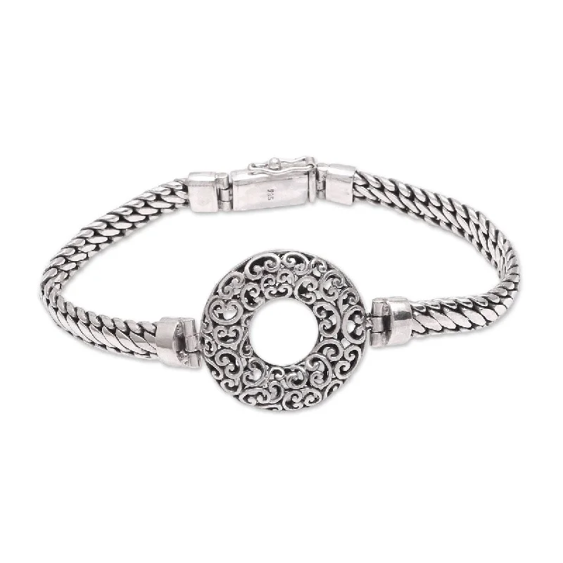 Textured metal bangles-NOVICA Secret Gate, Sterling silver pendant bracelet