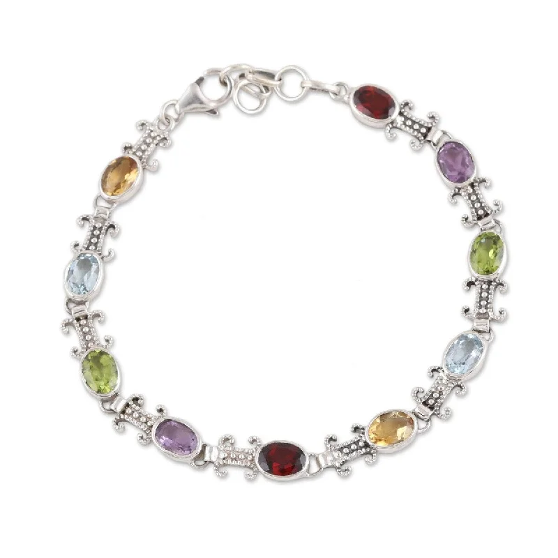 Etched letter bangles-NOVICA Jazzy Elegance, Multi-gemstone link bracelet