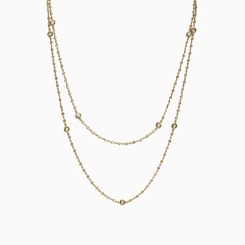 Lily flower necklaces-D'Oro 14K Yellow Gold Diamond Station Necklace, 1.35 TCW