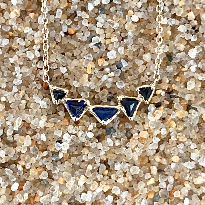 Celestial charm necklaces-Five Triangles Faceted Sapphires and 14K Gold Pendant Necklace