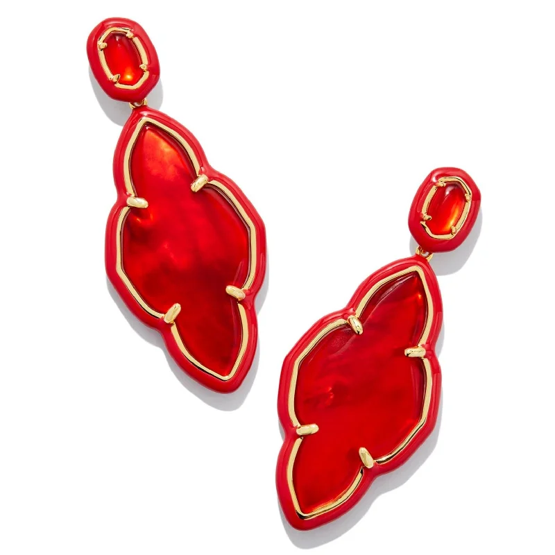 Topaz stone earrings-Kendra Scott | Abbie Gold Enamel Frame Statement Earrings in Red Illusion