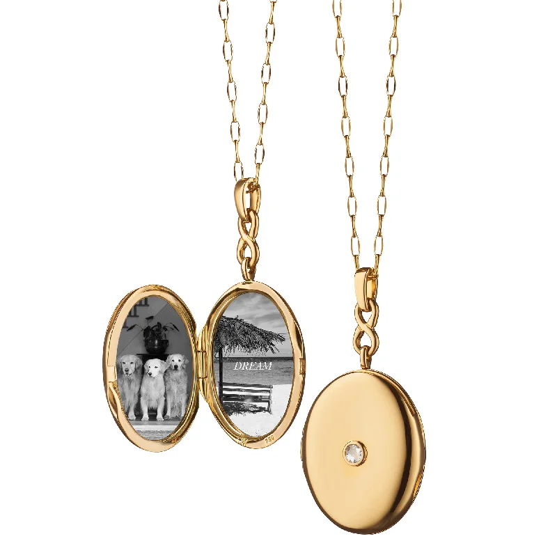 Floating gem necklaces-Infinity Diamond & Gold Engraved Locket Necklace