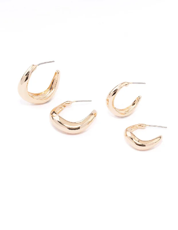 Bead weave earrings-Gold Wave Matched Hoop Earring Pack