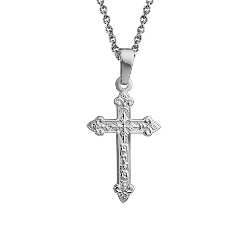 Elastic thread necklaces-Sterling Silver Embossed Cross Necklace