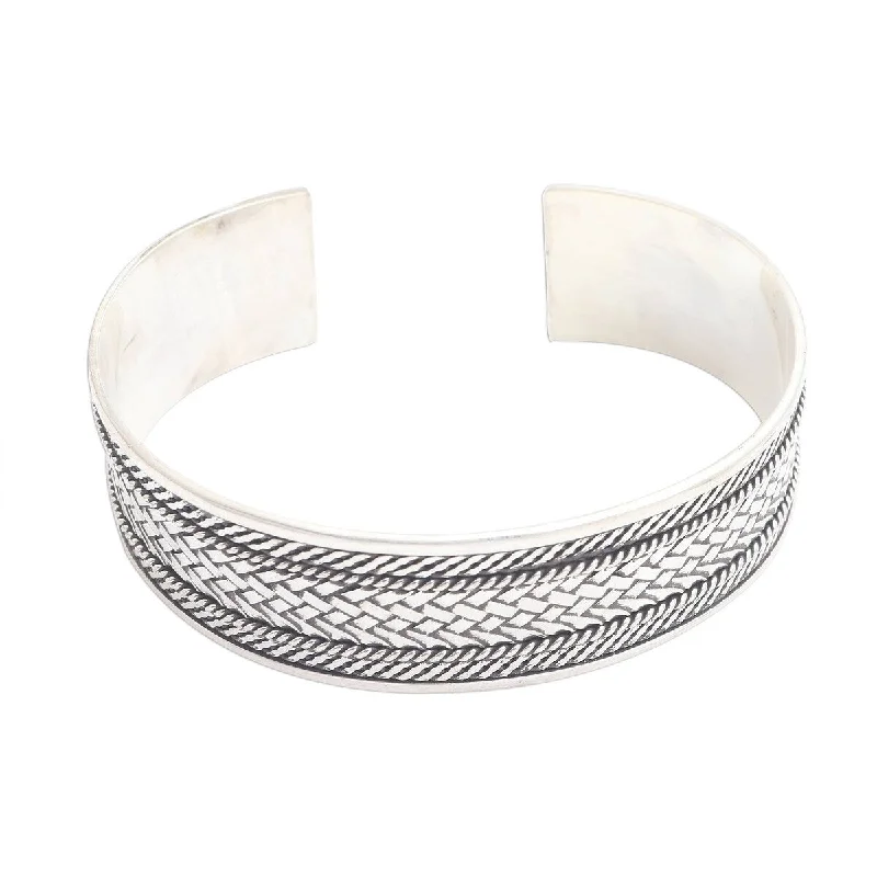 Regency style bangles-NOVICA Woven Motif, Sterling silver cuff bracelet