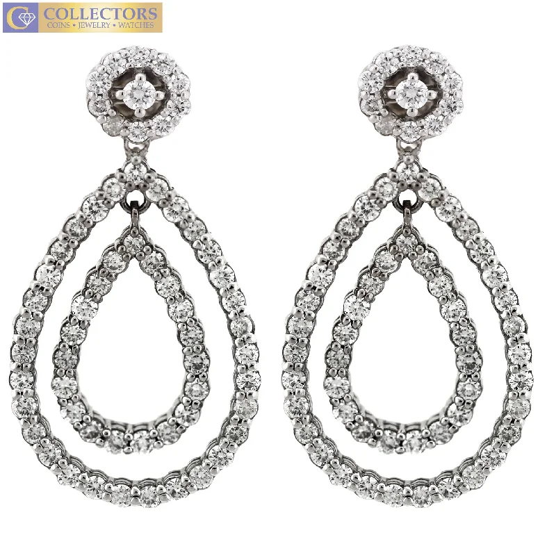 Radiant star earrings-Lovely Ladies 14K White Gold 1.40ctw Diamond Pear Shape Drop Dangle Earrings