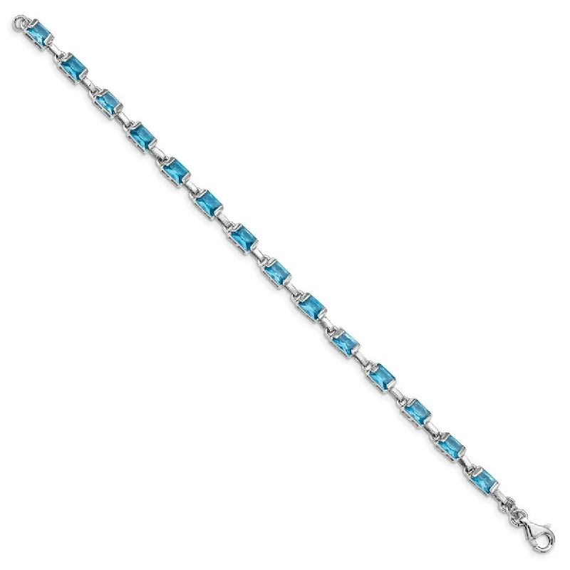 Swirl shape bangles-Curata 925 Sterling Silver Polished Fancy Lobster Closure Rectangular Blue Topaz Bracelet 7.25 Inch Lobster Claw