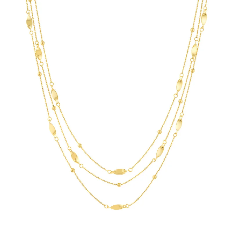 Coiled thread necklaces-14k Gold Three Layer Chain Necklace, 17"