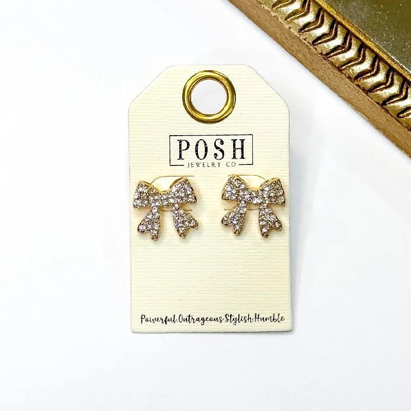 Light drop earrings-Posh by Pink Panache | Twinkle Bow Gold Tone Stud Earrings