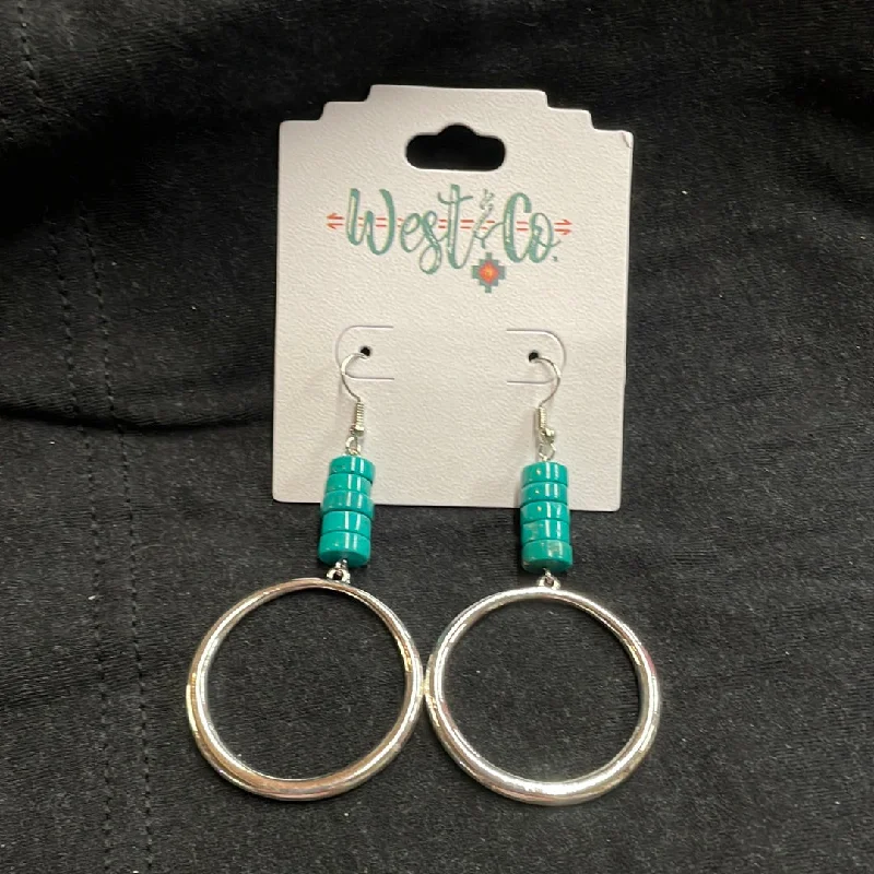 Vivid druzy earrings-Silver Hoops With Turquoise Beaded Accents Earrings