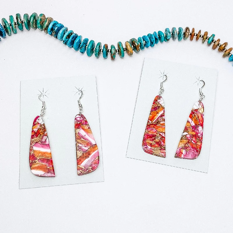 Solid hoop earrings-Jamison Pete | Navajo Handmade Turquoise and Pink Dhalia Remix Long Trapezoidal Slab Earrings