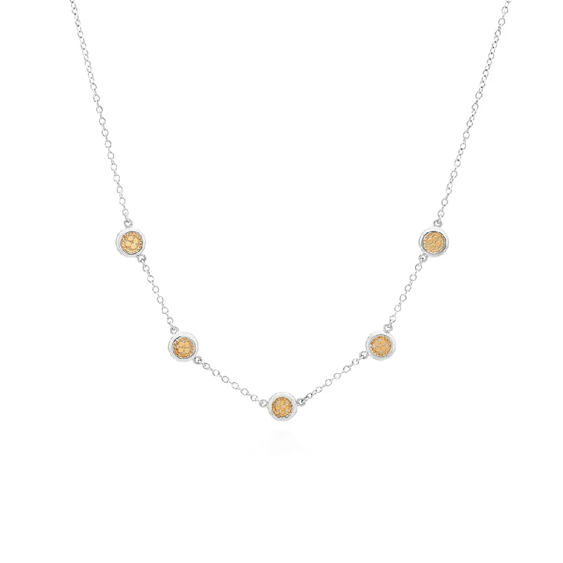 Thin bead necklaces-Anna Beck Two Tone Classic Smooth Rim Station Necklace