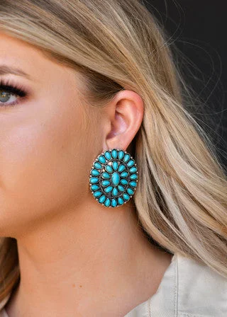 Wide bar earrings-Turquoise Cluster Earrings