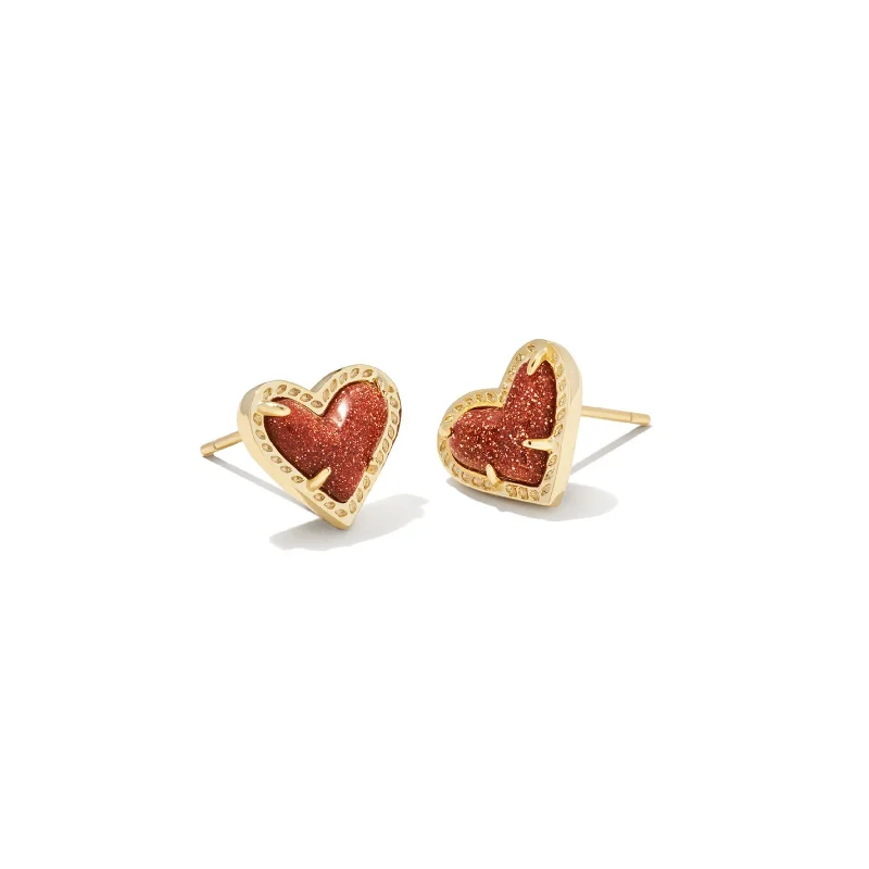 Thai tile earrings-Kendra Scott | Ari Heart Gold Stud Earrings in Orange Goldstone