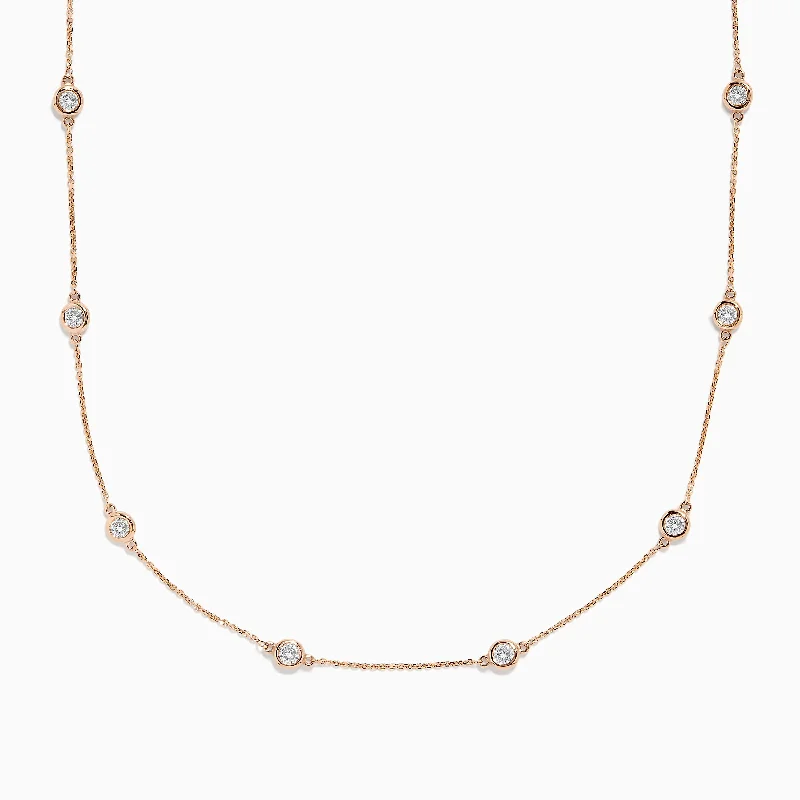 High gloss necklaces-Pave Rose 14K Rose Gold Diamond Station Necklace 1.50 TCW